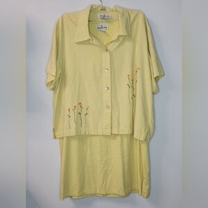 Vintage Kensington Lane Yellow Silk 2 Pc Set Outfit Sheath Dress & Blouse XL